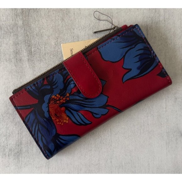 Patricia Nash Nazari Leather Grecian Rose Continental Bi Fold Wallet Red Blue - Picture 1 of 14
